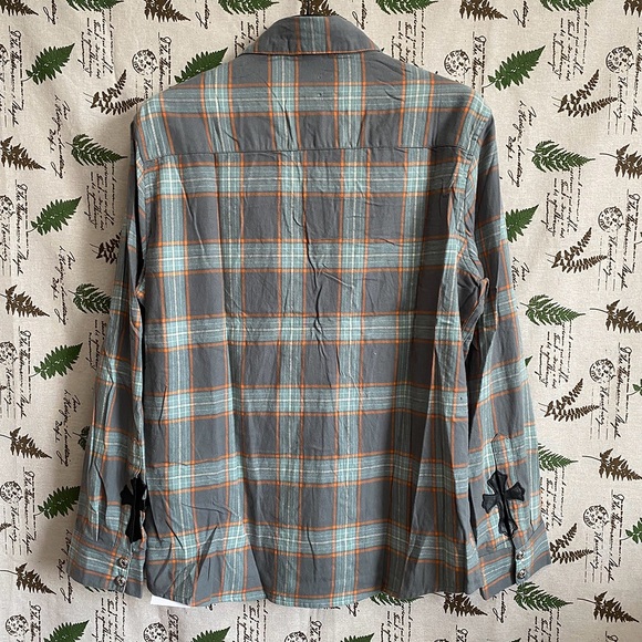 Chrome Hearts Grey Green Plaid Long Sleeve Shirt Mens Size M - Picture 6 of 6